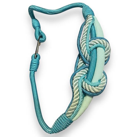 Rhea Knot Front Back Closure Elastic Belt Women's Small Blue Braided VTG Hook - Picture 5 of 11